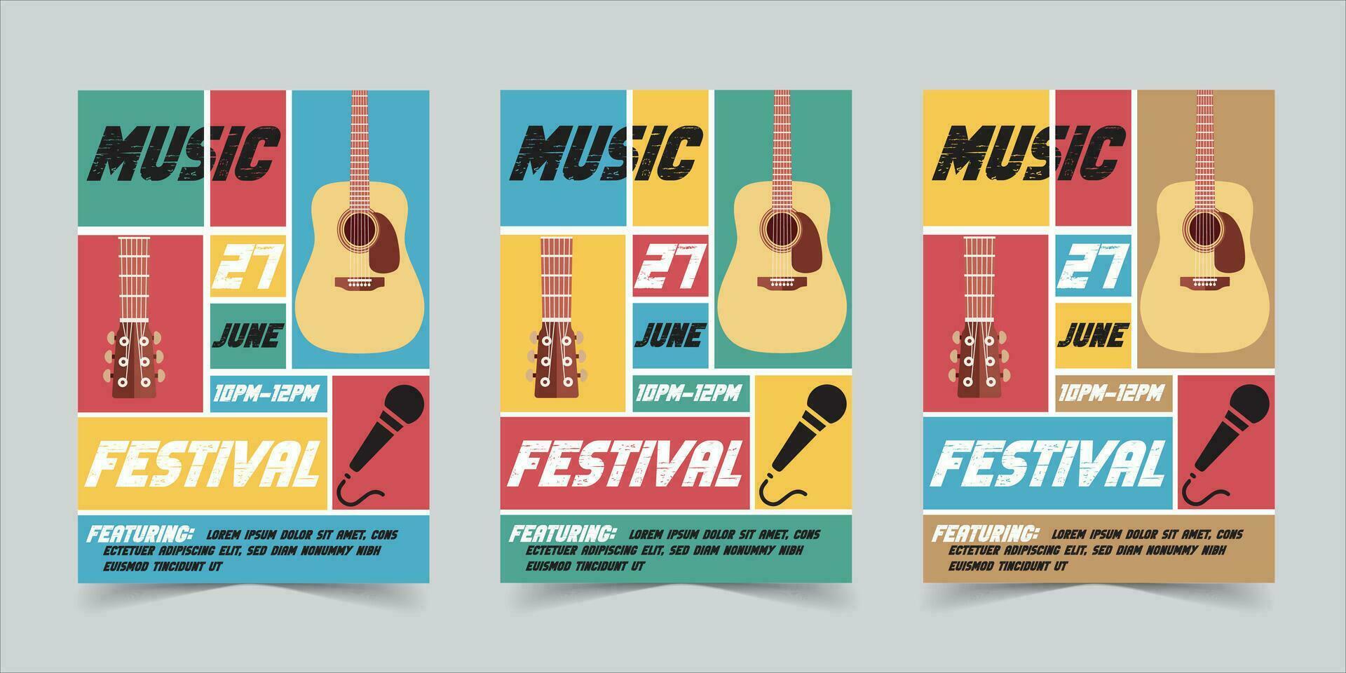 retro estilo música festival volantes póster modelo diseño. antiguo música Clásico estilo volantes vector