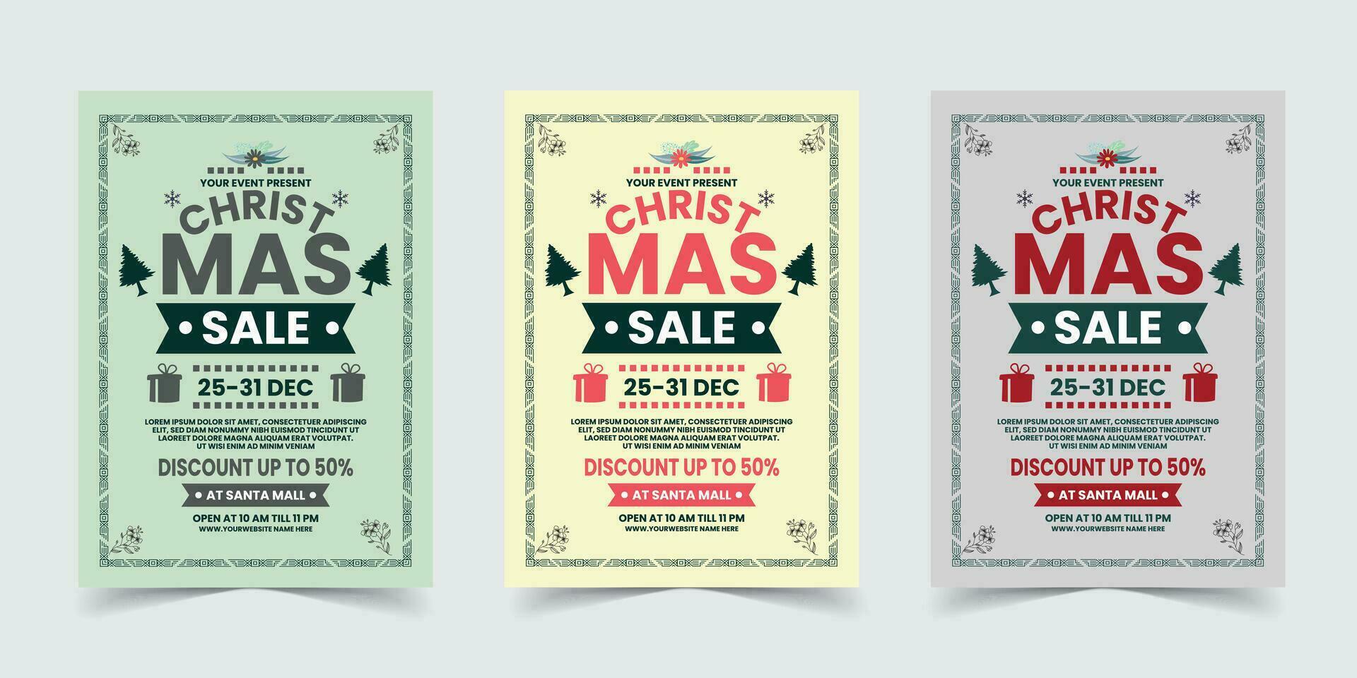 Merry Christmas Sale Flyer Template Poster Design, holiday covers. Xmas templates with typography and multicolor in modern minimalist style for web, social media and print design vector