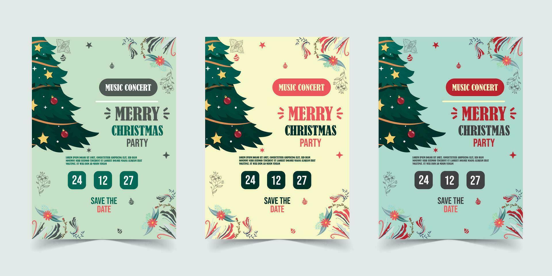 Merry Christmas party Flyer Template Poster Design, holiday covers. Xmas templates with typography and multicolor in modern minimalist style for web, social media and print design vector