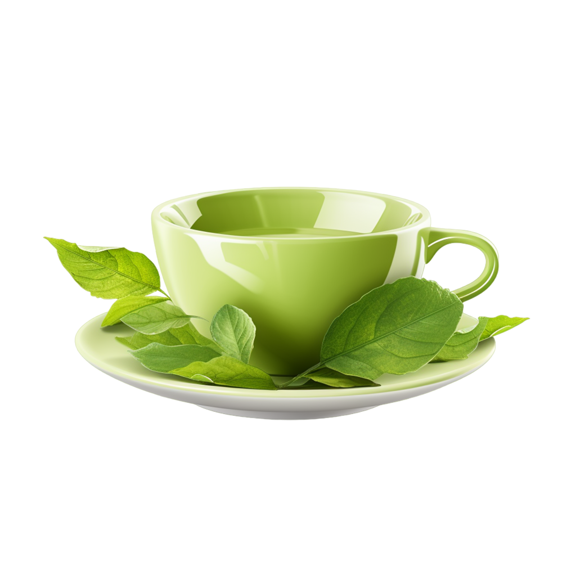 AI generated Green tea cup with leaf on transparent background 34965160 PNG