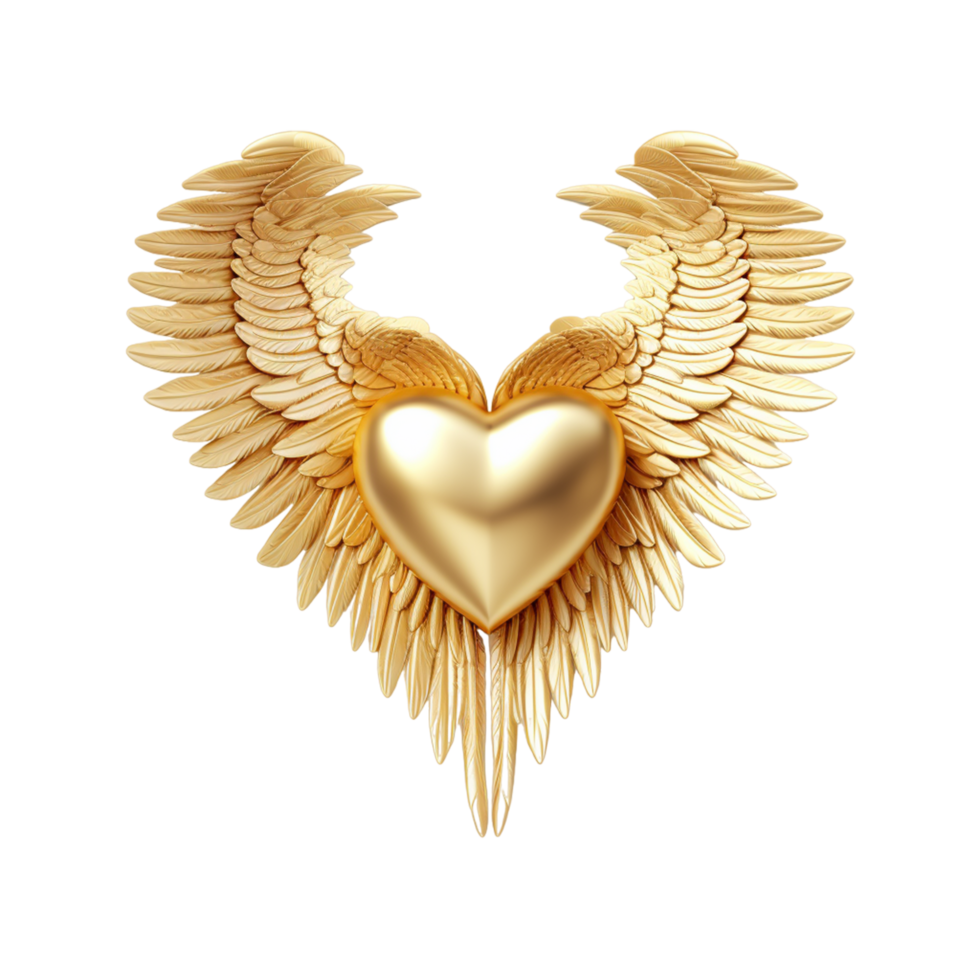 AI generated Heart with golden wings up isolated png