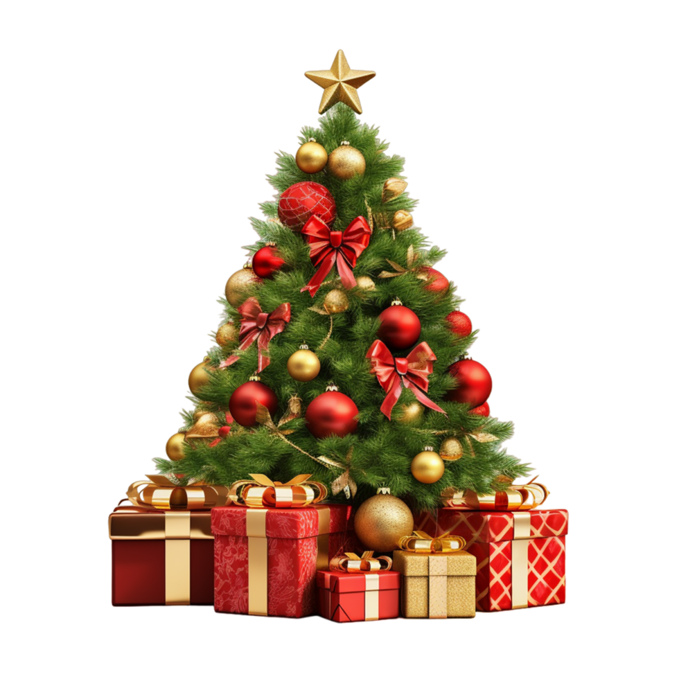 AI generated Christmas Tree With Gift Boxes on transparent background png