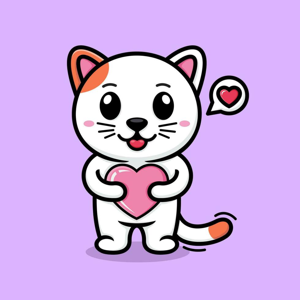 cute cartoon cat, hugging love. vector