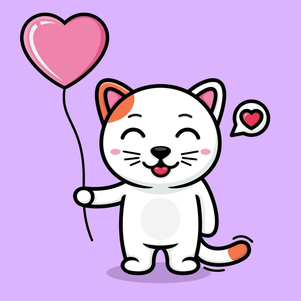 linda dibujos animados gato participación un amor globo vector