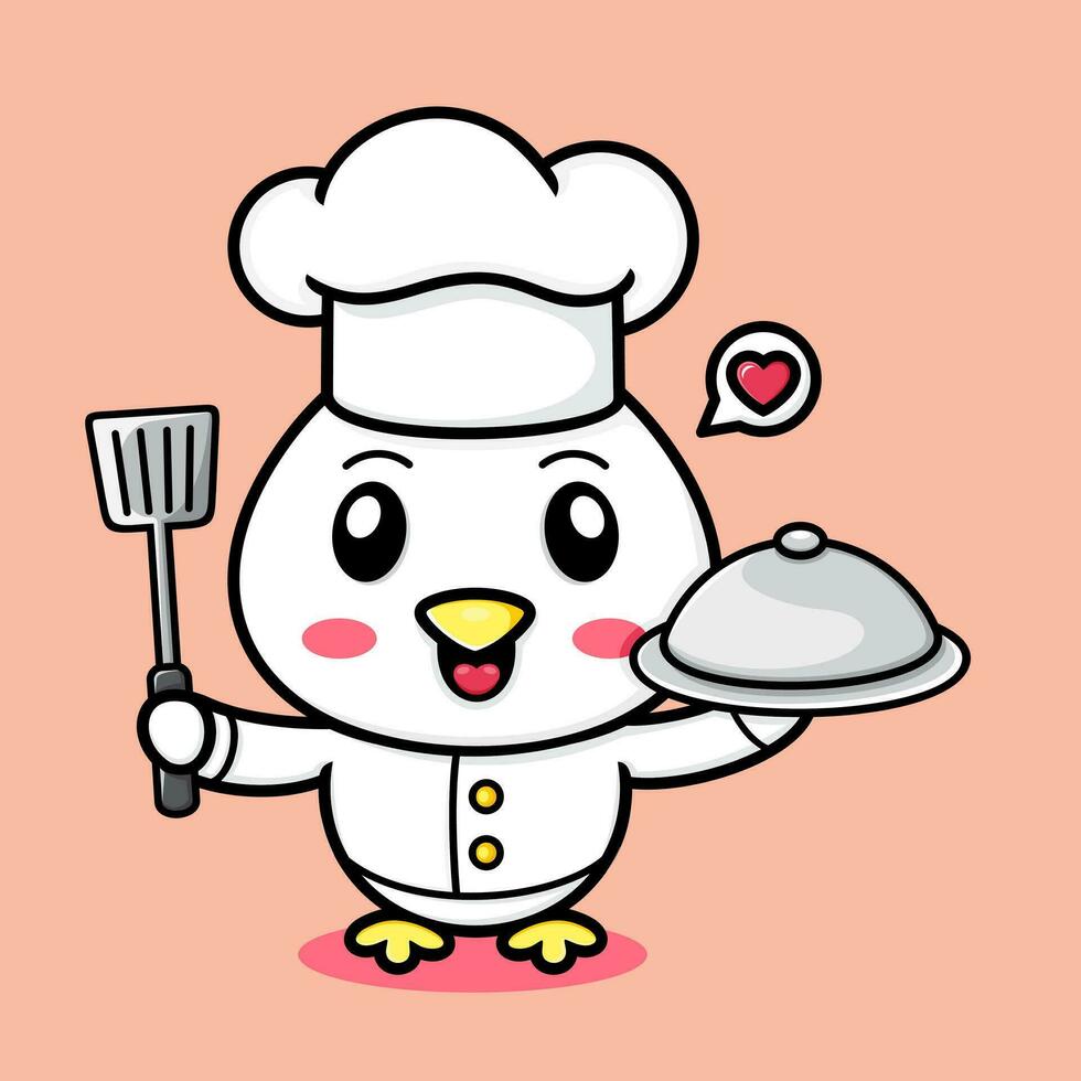 cute chicken cartoon, become a cooking chef. vector