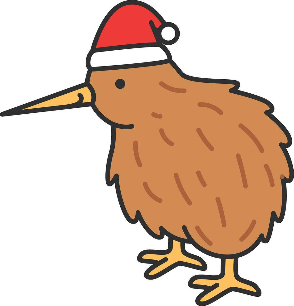 Kiwi bird with santa hat. Vector illustration in cartoon style