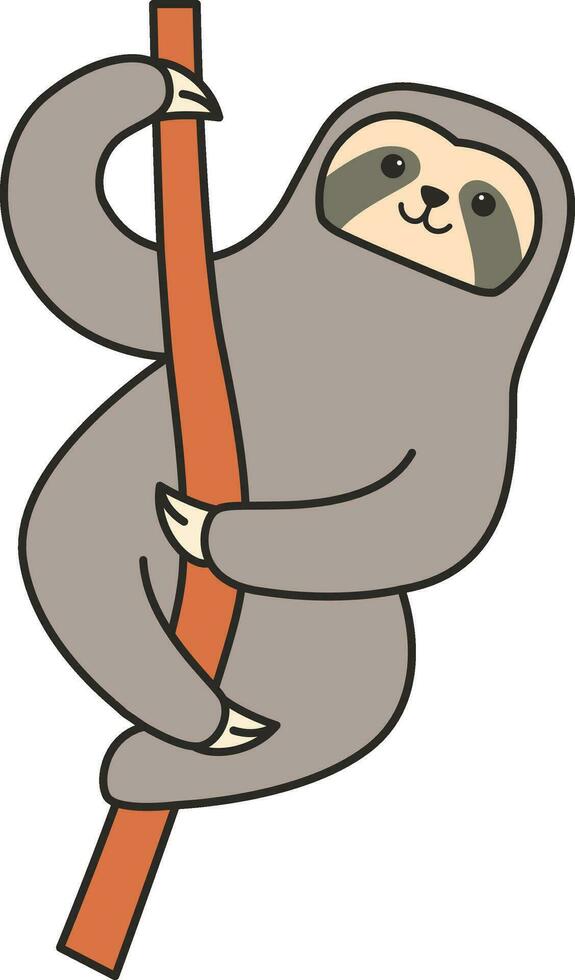 Cute cartoon sloth hanging on a branch. Vector illustration.