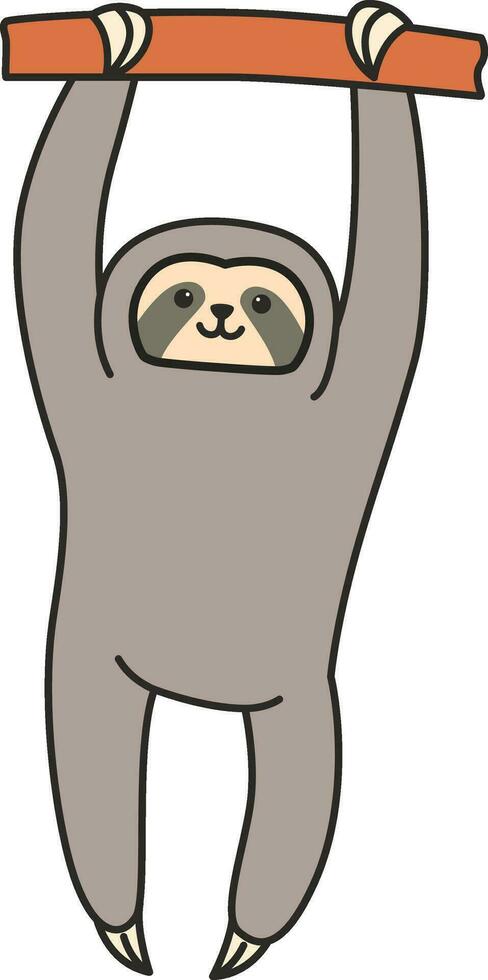 Sloth hanging on a rope. Vector illustration in cartoon style.