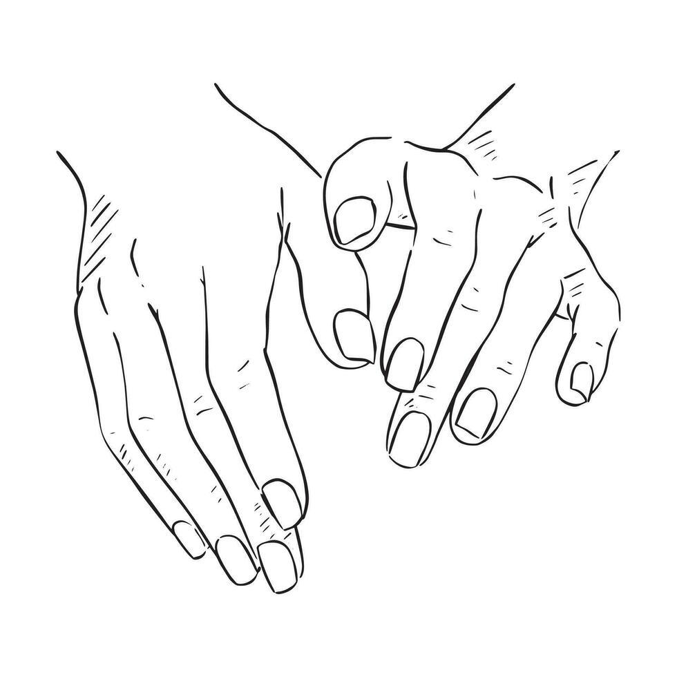 A line drawn illustration of hands. Perfect to use for beauty and healing businesses. Drawn by hand in a sketchy style vector