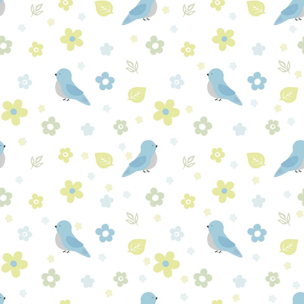 Cute bird with flowers and leaves vector