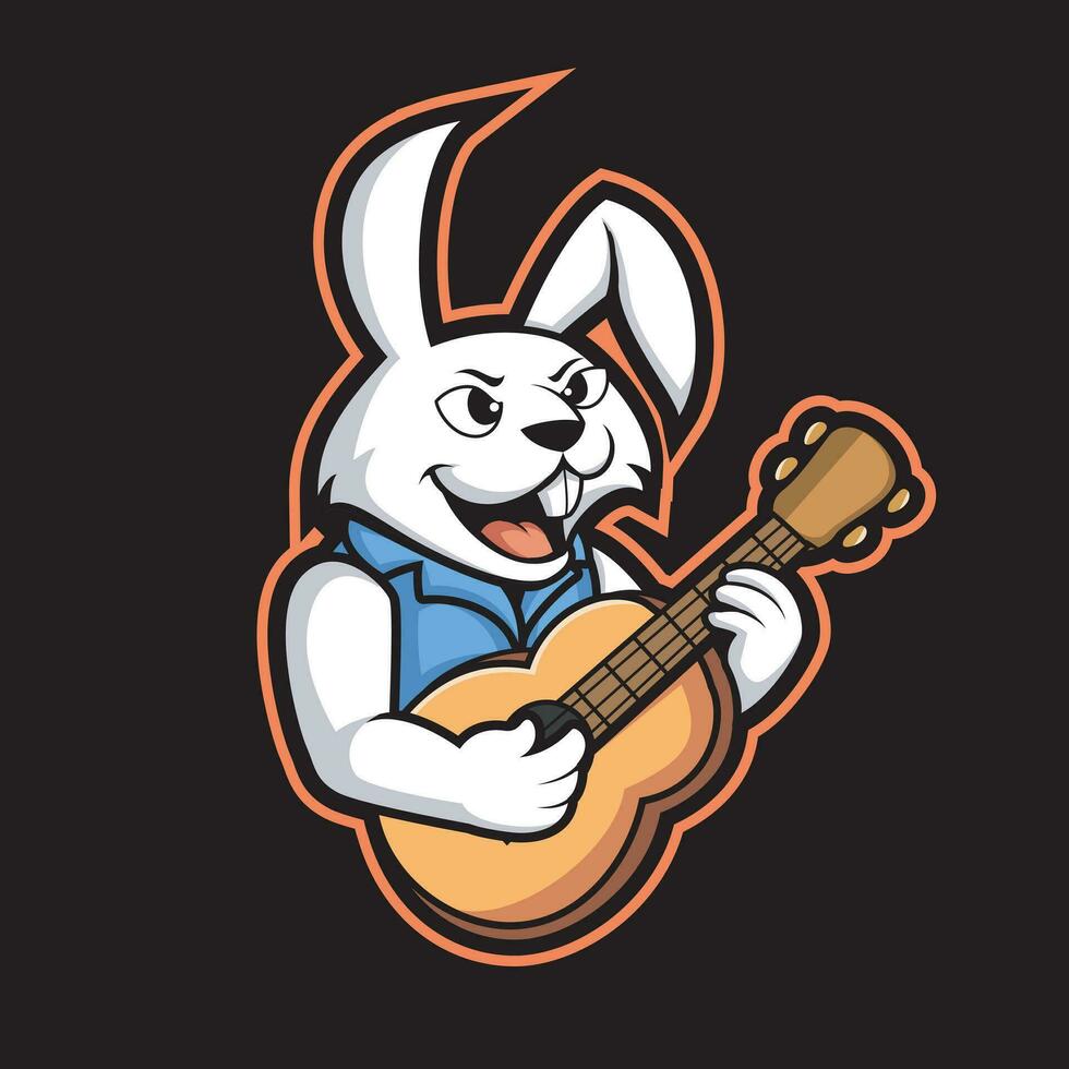 661 Rabbit Playing Guitar Cartoon Vector Icon Illustration.