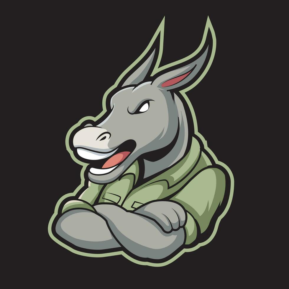 Burro personaje vector ilustración, adecuado para pegatinas, mascotas y esports logos