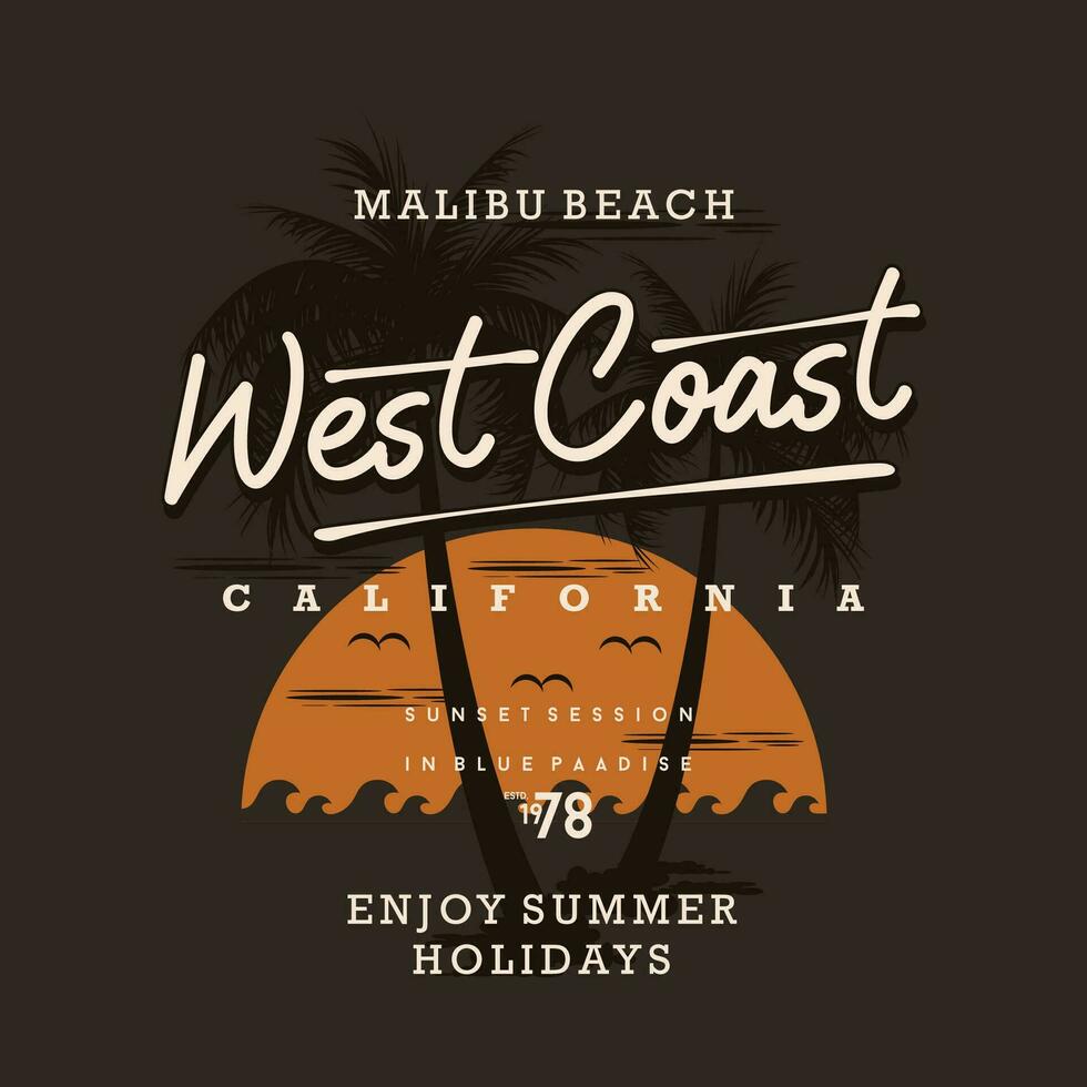 malibu beach graphic design, typography vector illustration, modern style, for print t shirt