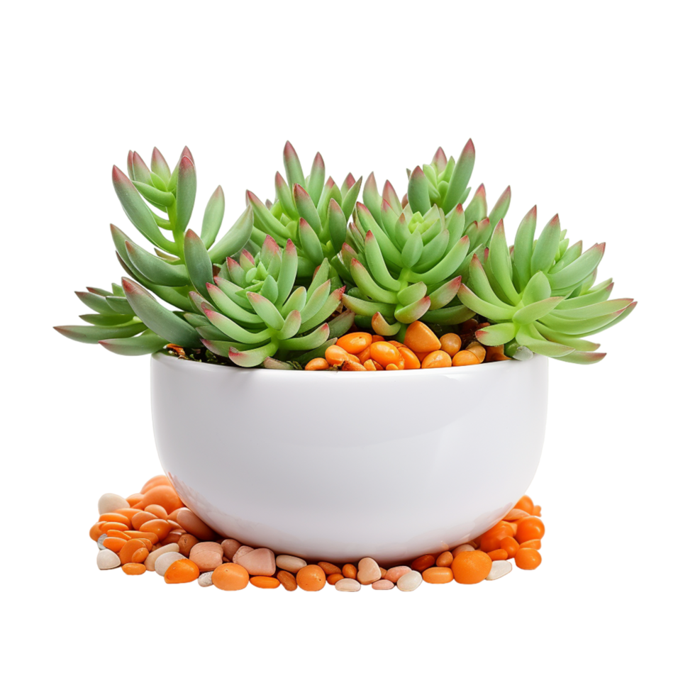 AI generated Green and orange succulent in the white cup png