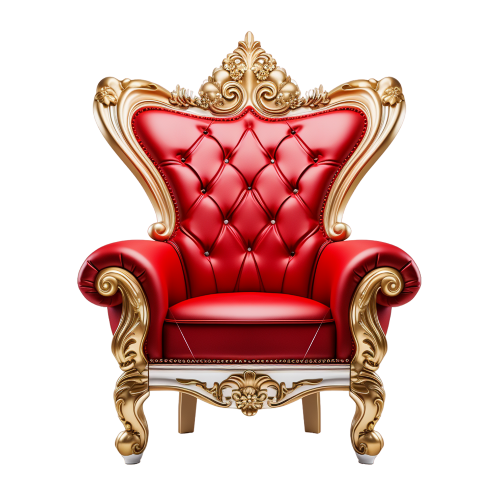 ai generado Papa Noel claus trono silla en rojo cuero y oro png