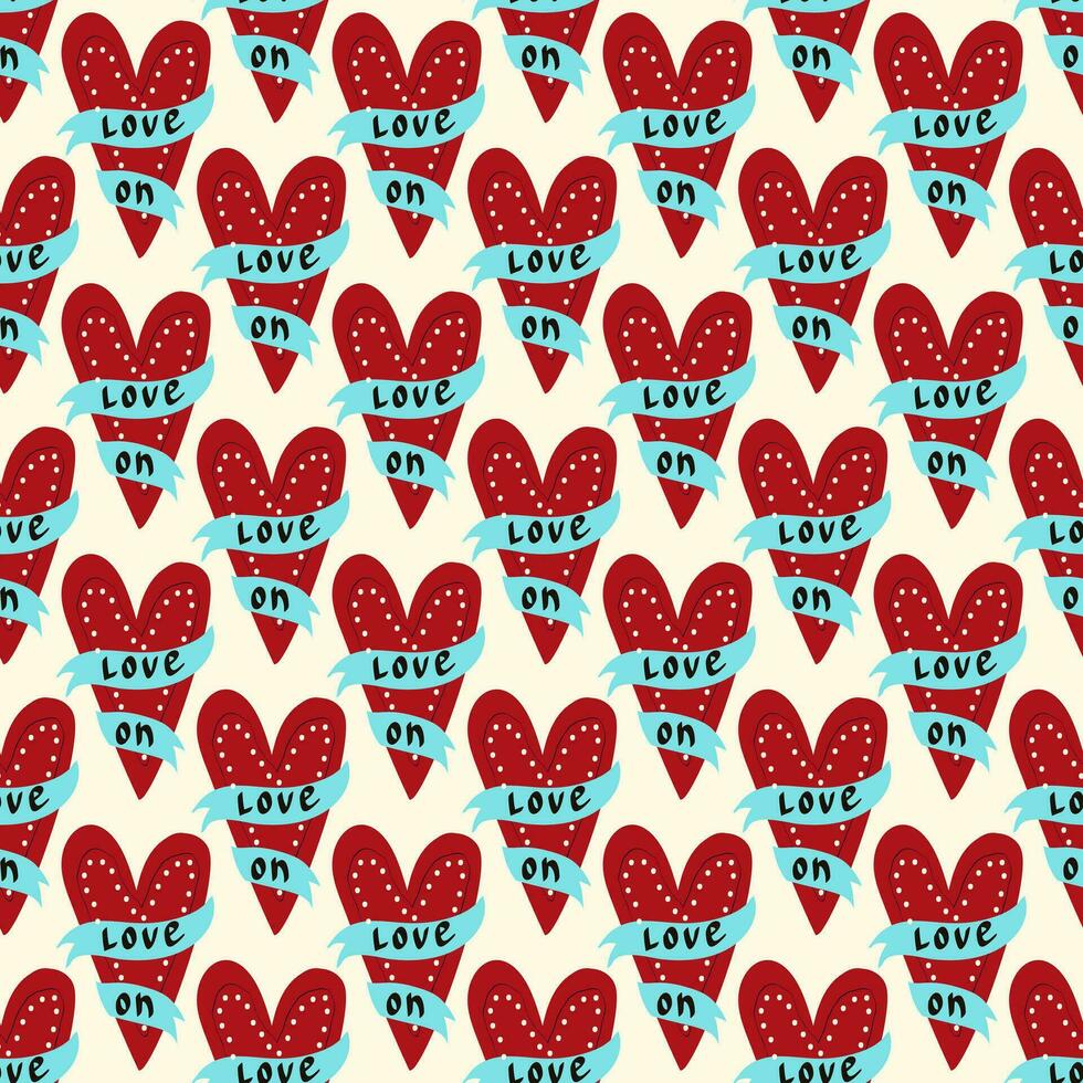 Valentines day pattern with hearts in modern doodle style vector