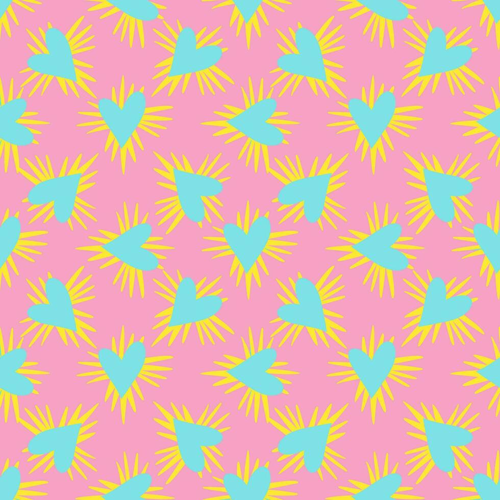 Valentines Day pattern with ugly funky hearts. Groovy cute love characters vector