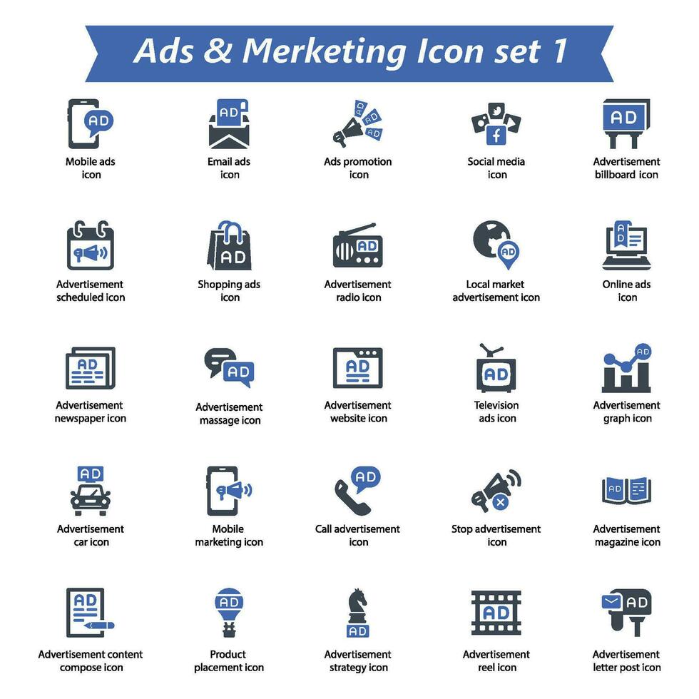 anuncios márketing icono conjunto 1 vector