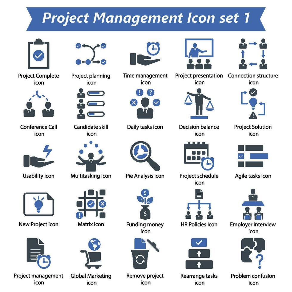 proyecto administración icono conjunto 1 vector