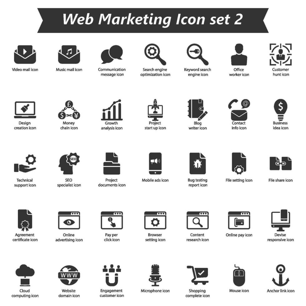 web márketing icono conjunto 2 vector