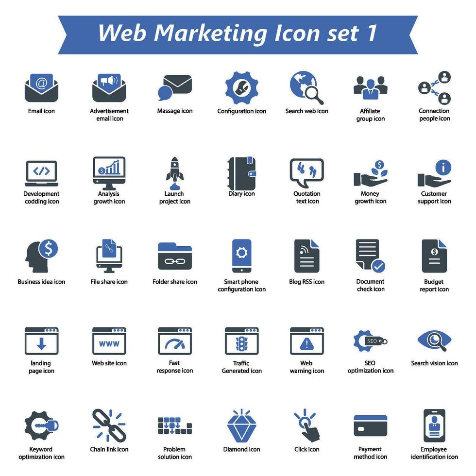 web márketing icono conjunto 1 vector