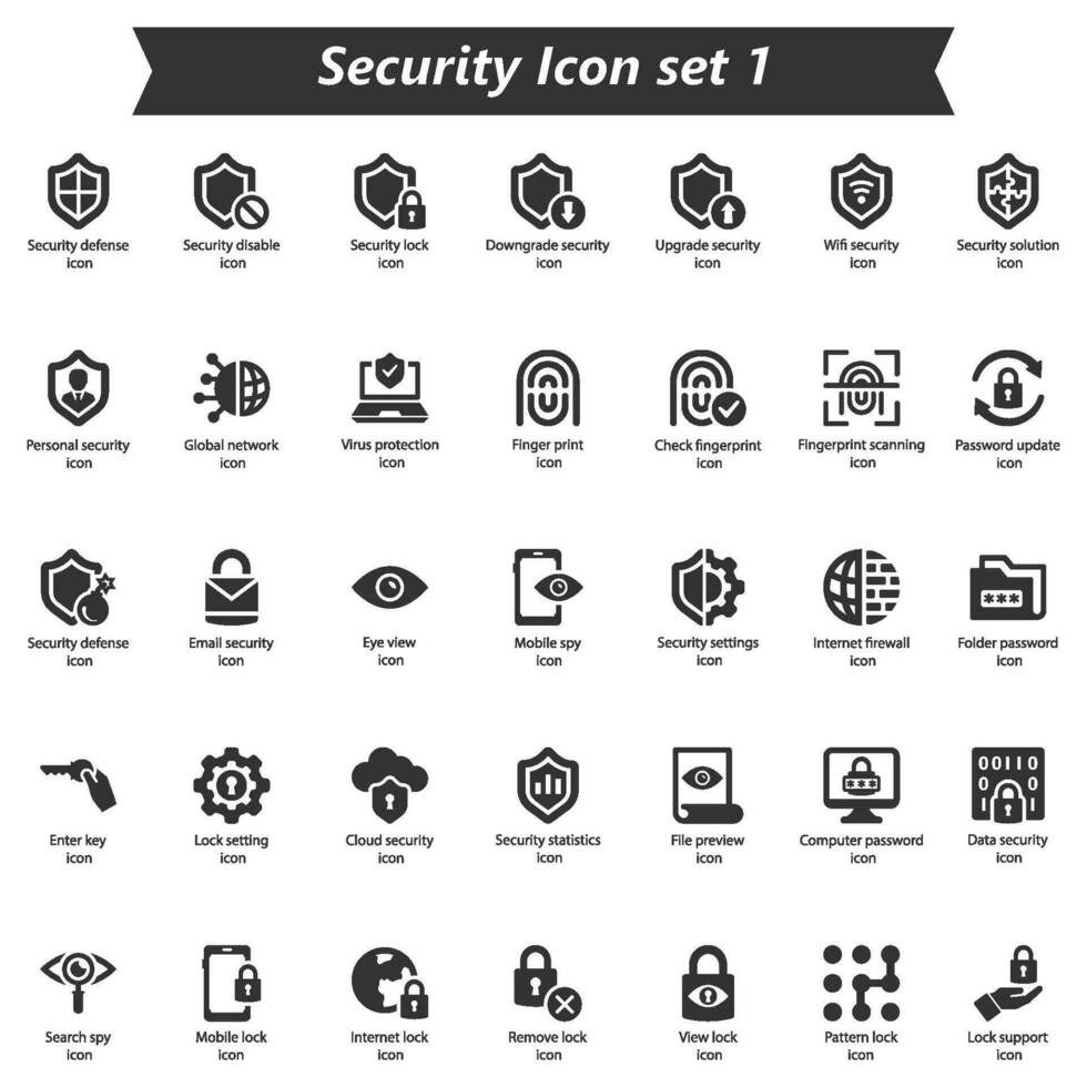 seguridad icono conjunto 1 vector