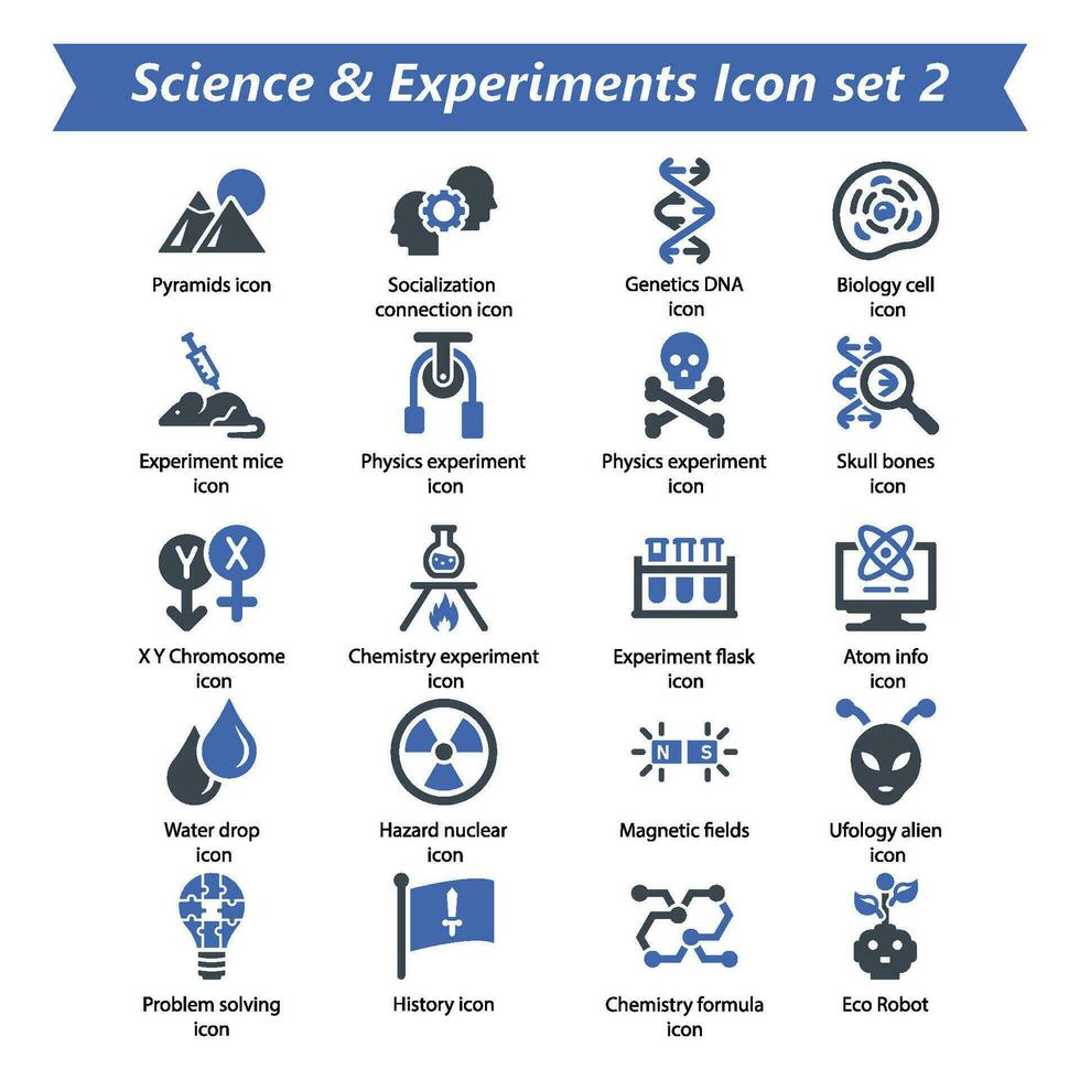 Ciencias experimentos icono conjunto 2 vector