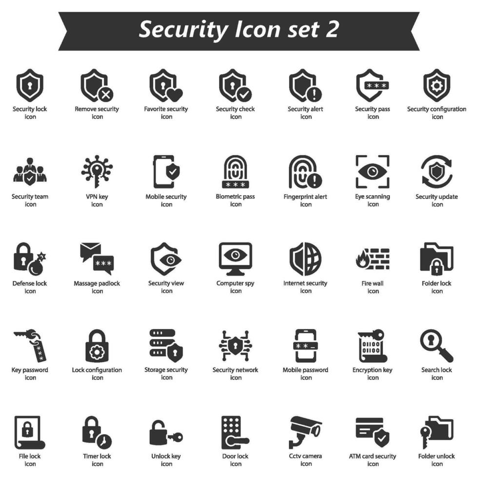 seguridad icono conjunto 2 vector