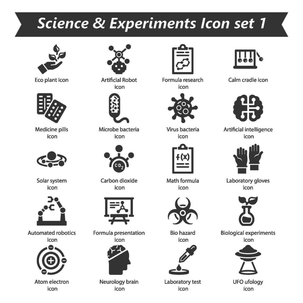 Ciencias experimentos icono conjunto 1 vector