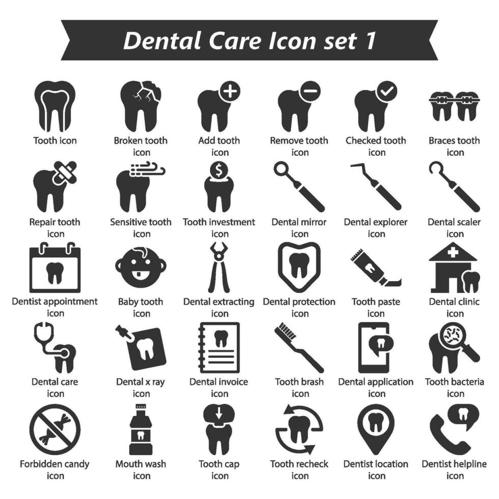 dental cuidado icono conjunto 1 vector