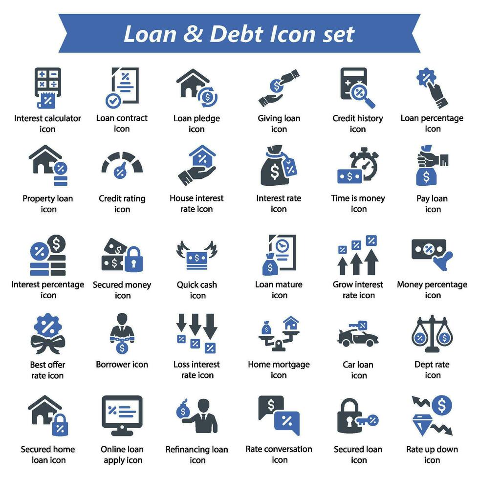 préstamo deuda icono conjunto vector