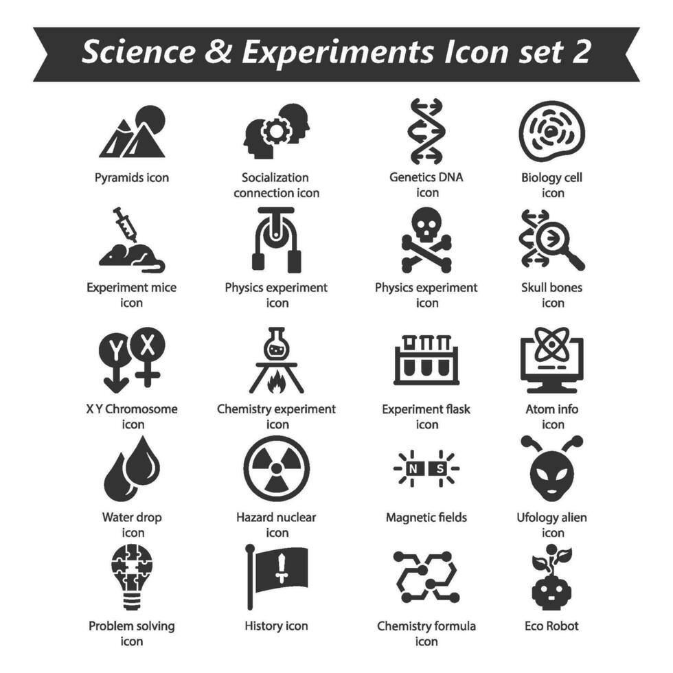 Ciencias experimentos icono conjunto 2 vector