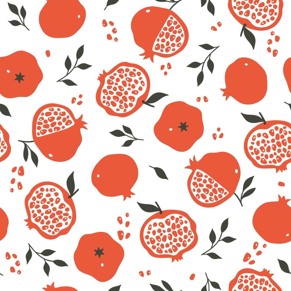 Seamless pattern with pomegranates on a white background. Vector graphics.