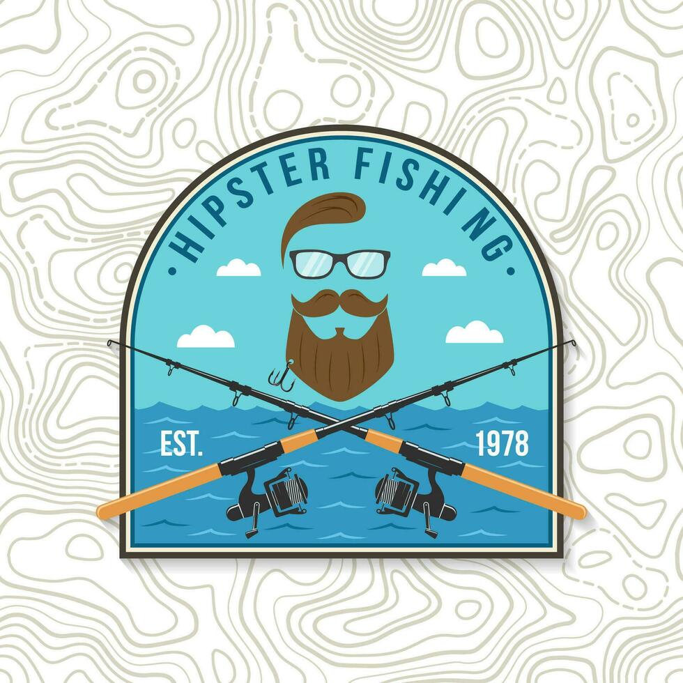 Hipster fishing club patch. Vector. Concept for shirt or logo, print, stamp, tee, patch. Vintage typography design with fish rod silhouette. vector