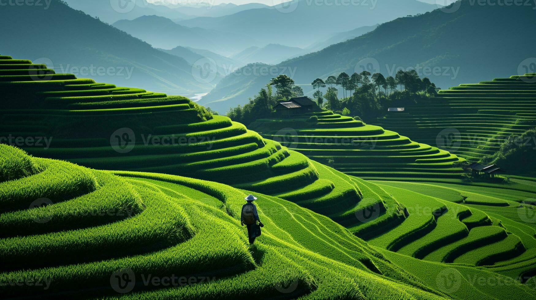 AI generated rice field background photo