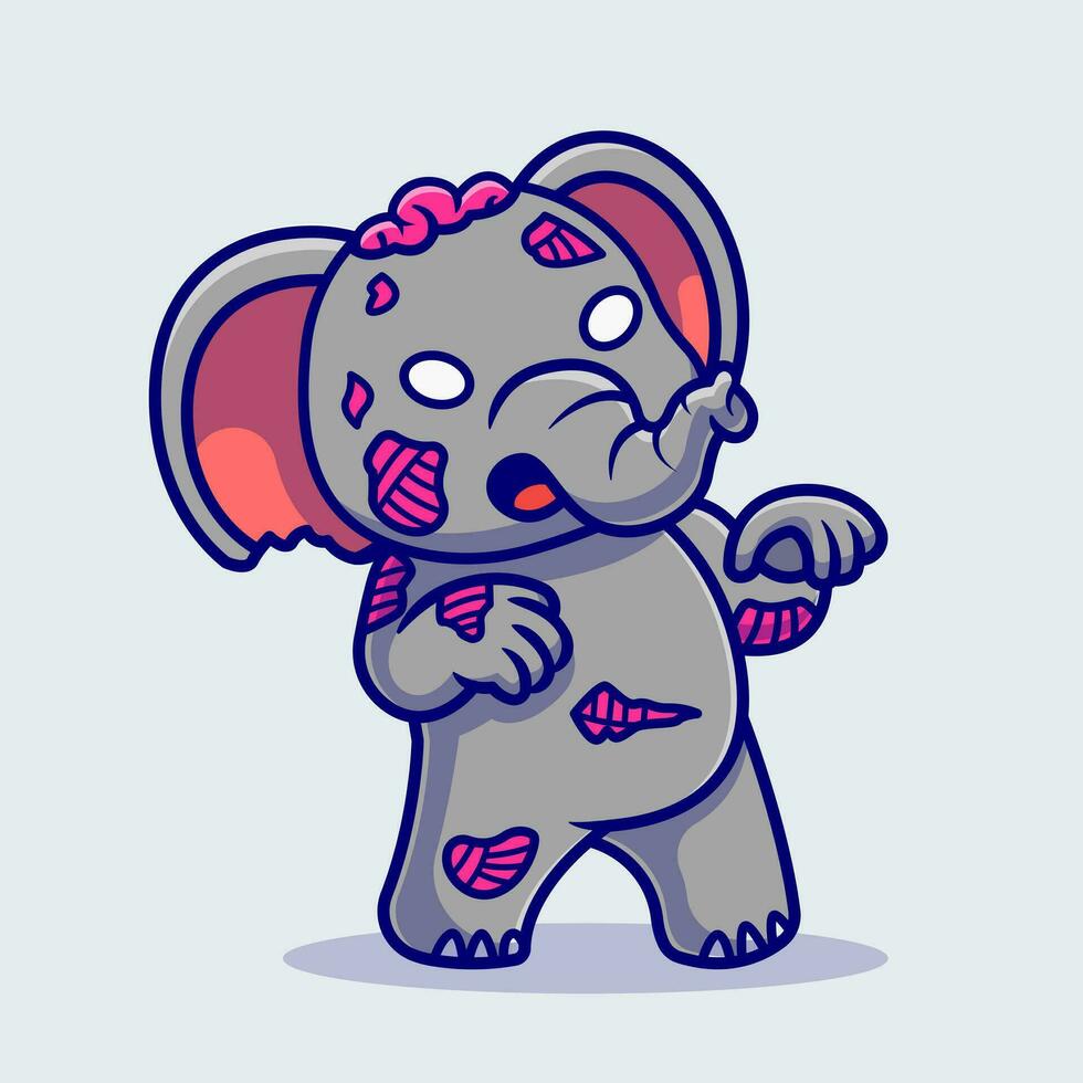 Cute Elephant Zombie Cartoon Vector Icon Illustration.  Animal Nature Icon Concept Isolated Premium Vector. Flat  Cartoon Style