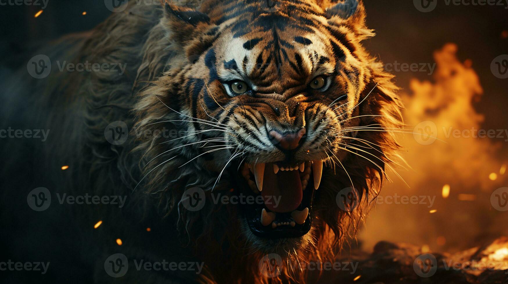 AI generated tiger roaring photo wallpaper
