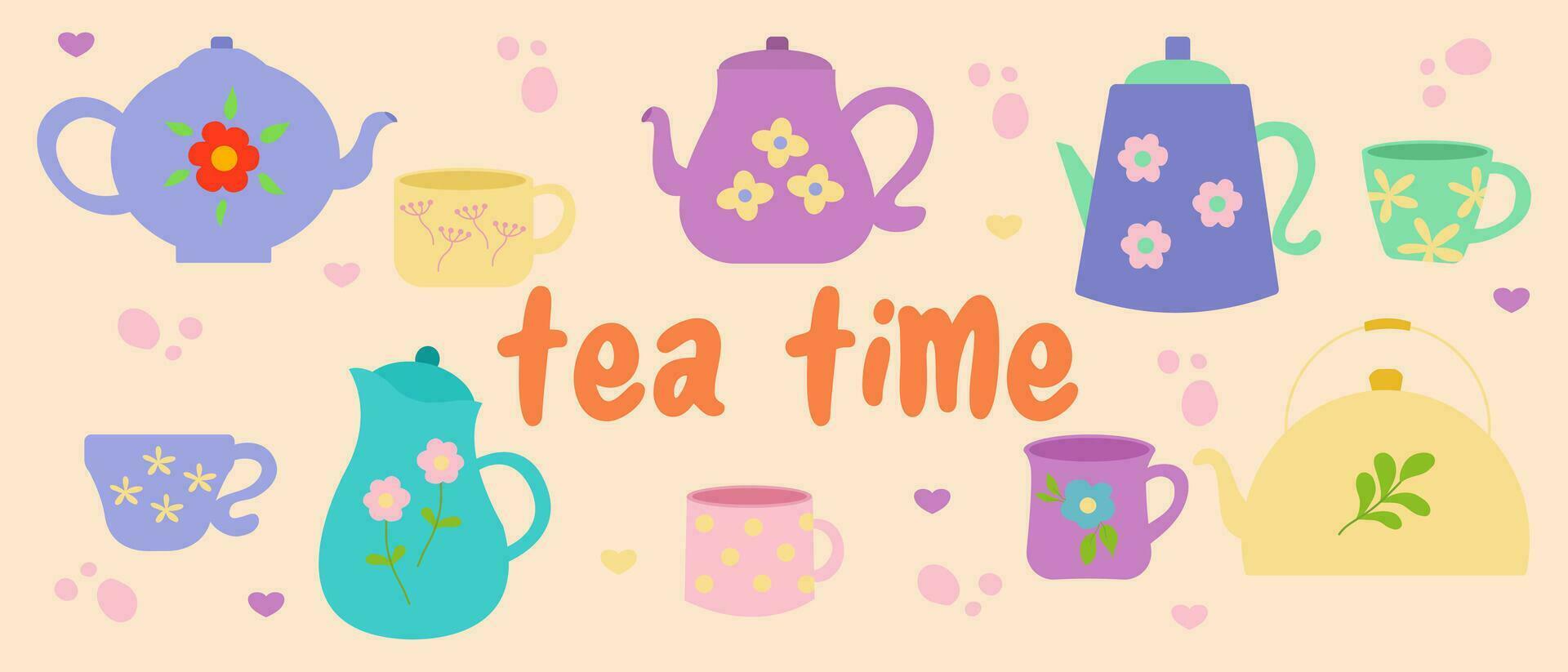 set of tea time vector element