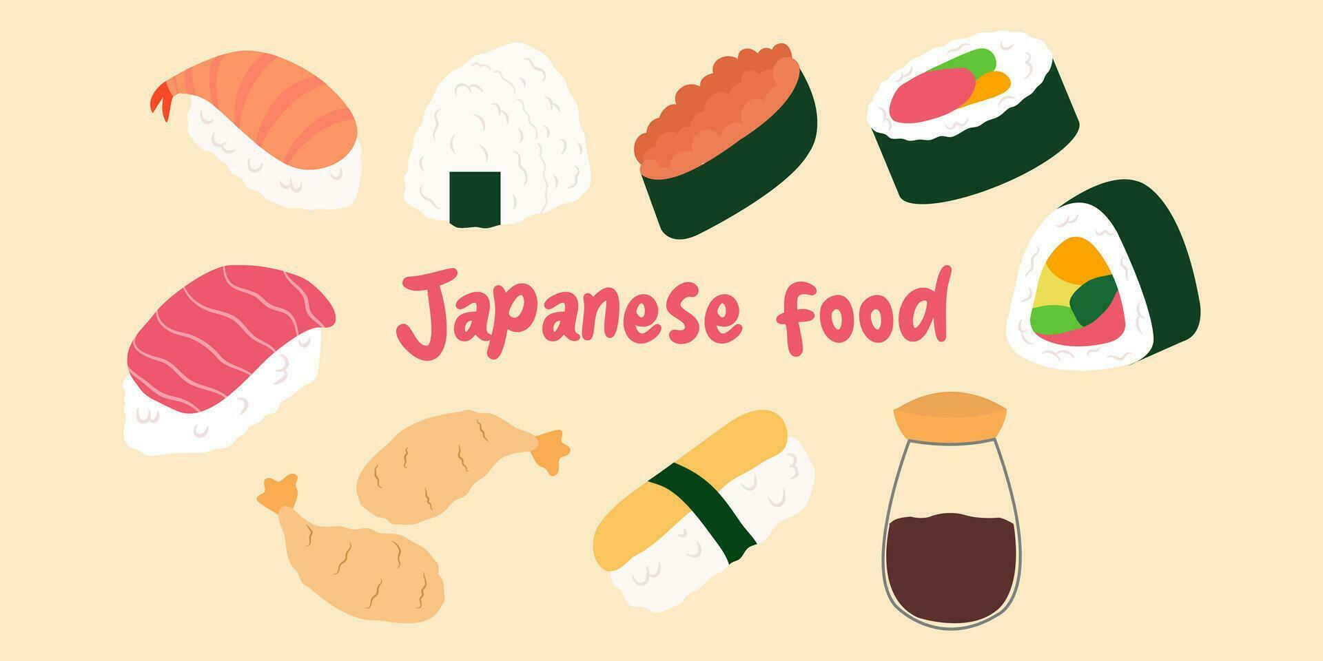set of Japanese sushi vector illustration