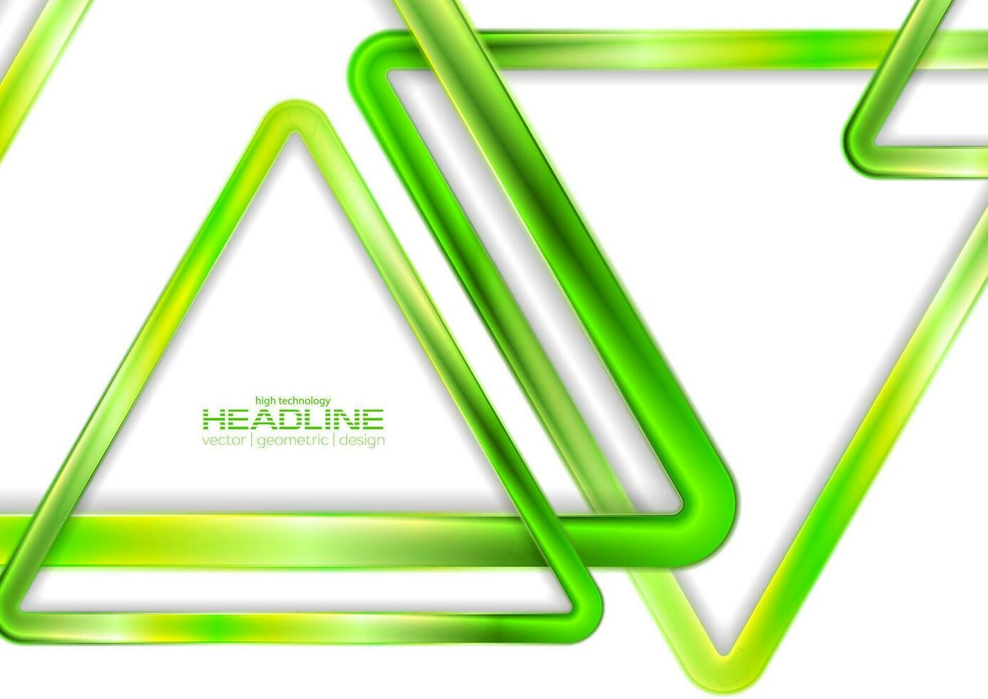 Geometric tech background with green glossy triangles vector