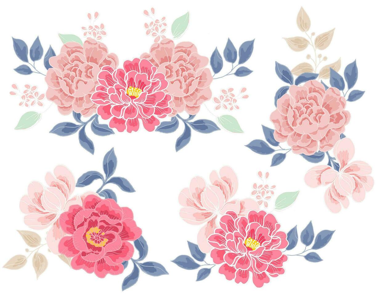 Vintage Pink Hand Drawn Rose Flower Arrangement vector