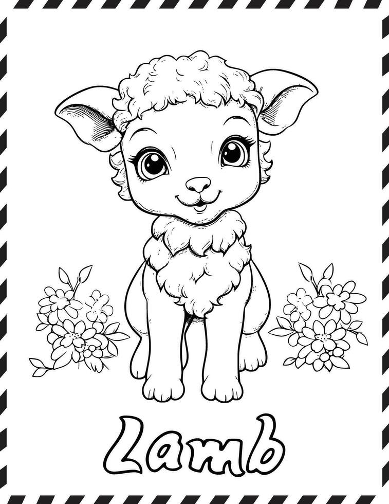 Coloring Book Children Cute Little Lamb Coloring Page For Kids vector