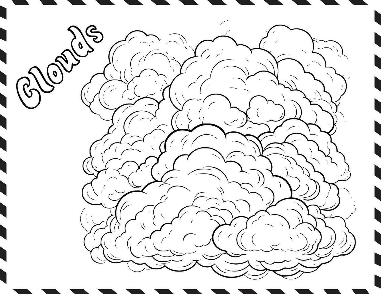 Clouds Coloring Page Drawing For Kids vector