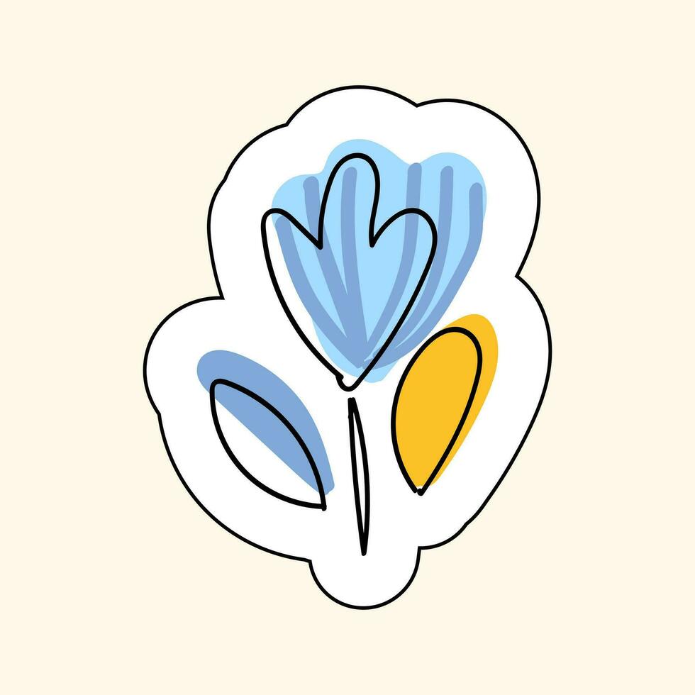 Vector Sticker Of Blue Flower Isolated On A Beige Background., illustration