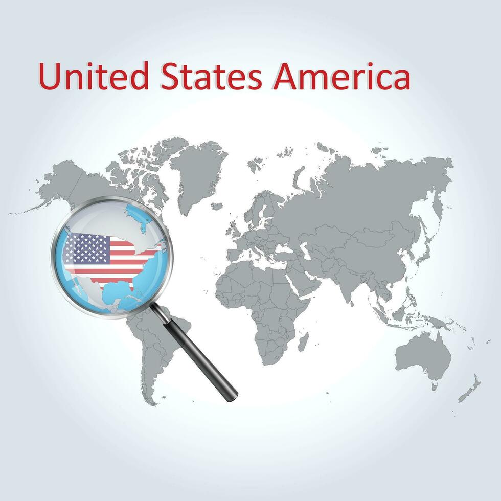 Magnified map america with the flag of america enlargement of maps vector art