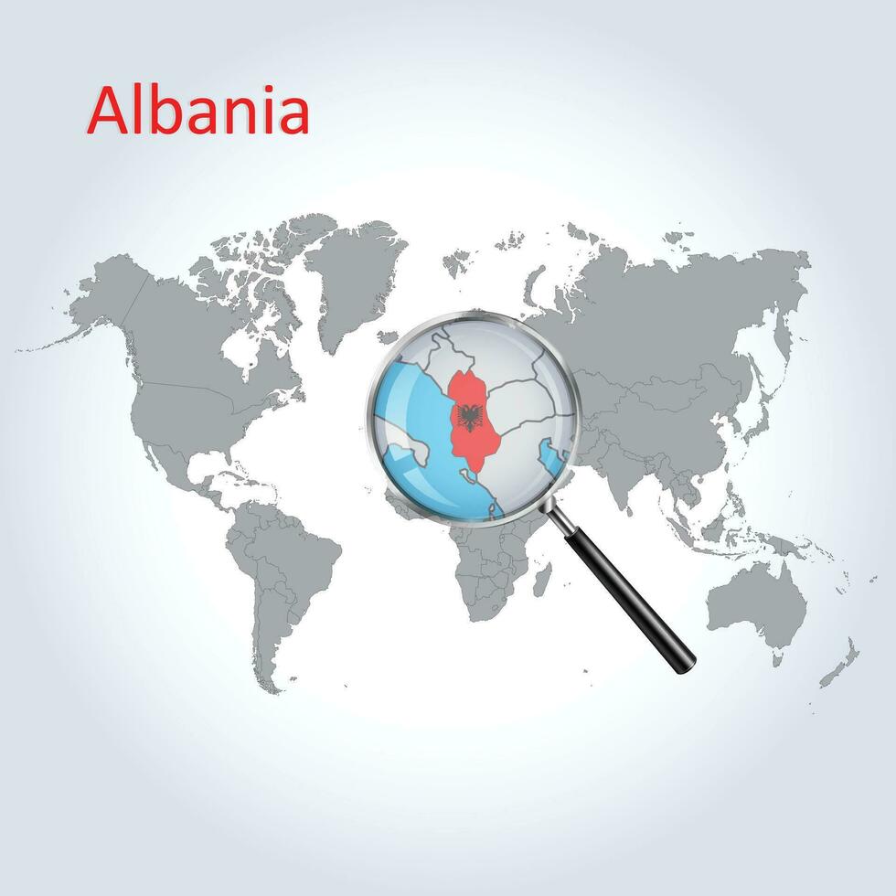 Magnified map Albania with the flag of Albania enlargement of maps Vector Art