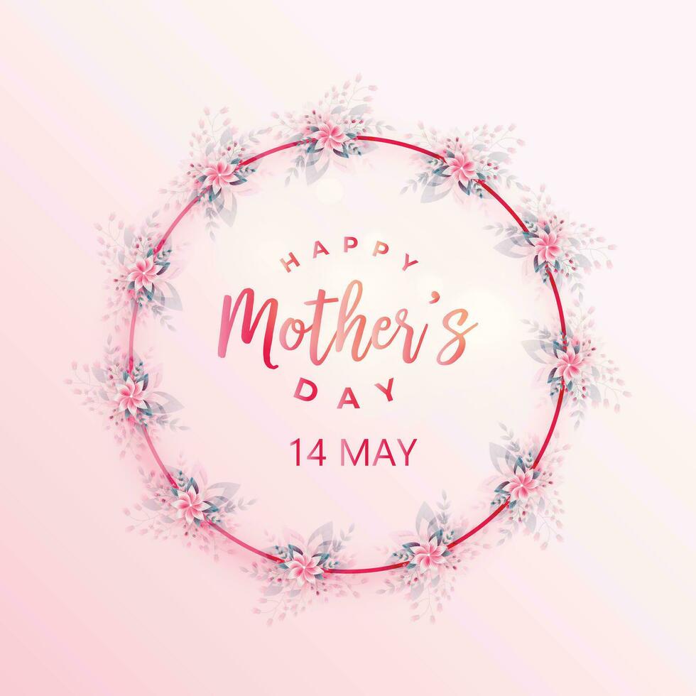 Happy Mother's Day vector greeting cards set with beautiful flowers  in a circle on pink background