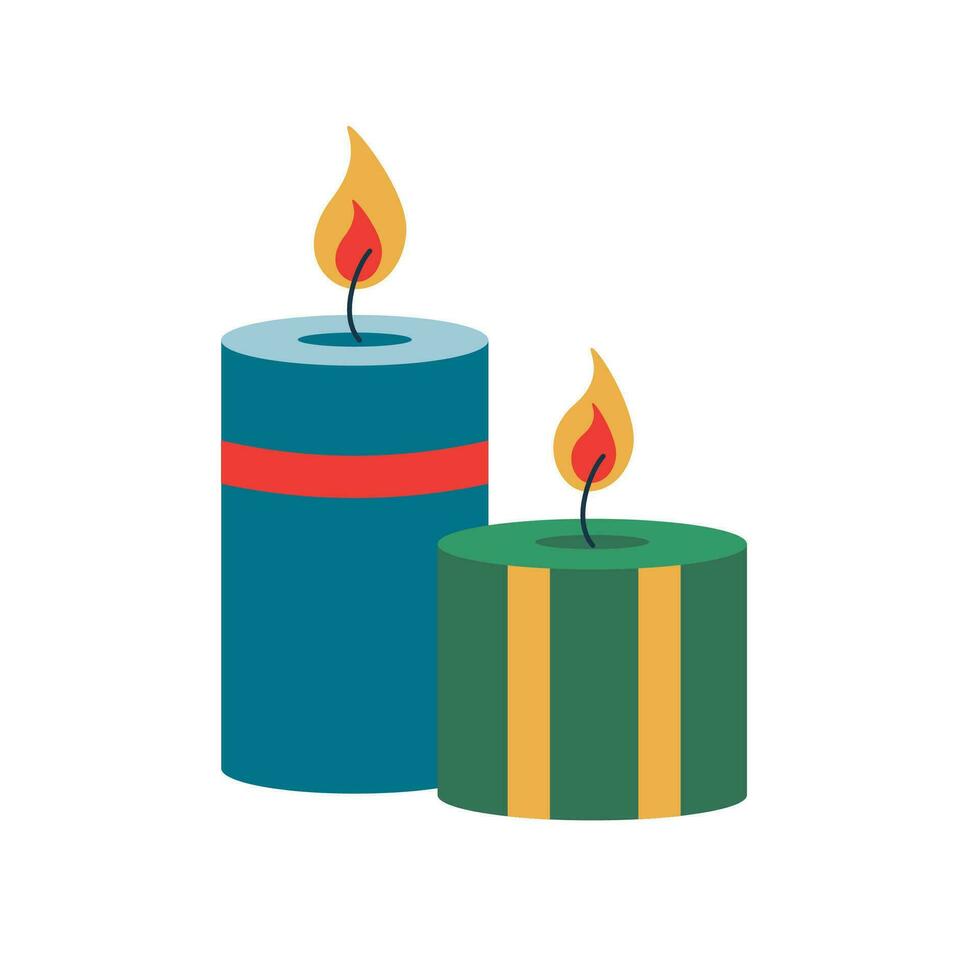 Christmas candles  with fire. Winter holiday elements. vector