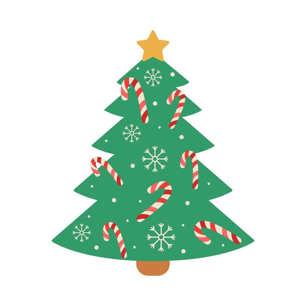Christmas tree with decorations. Winter holiday elements. vector