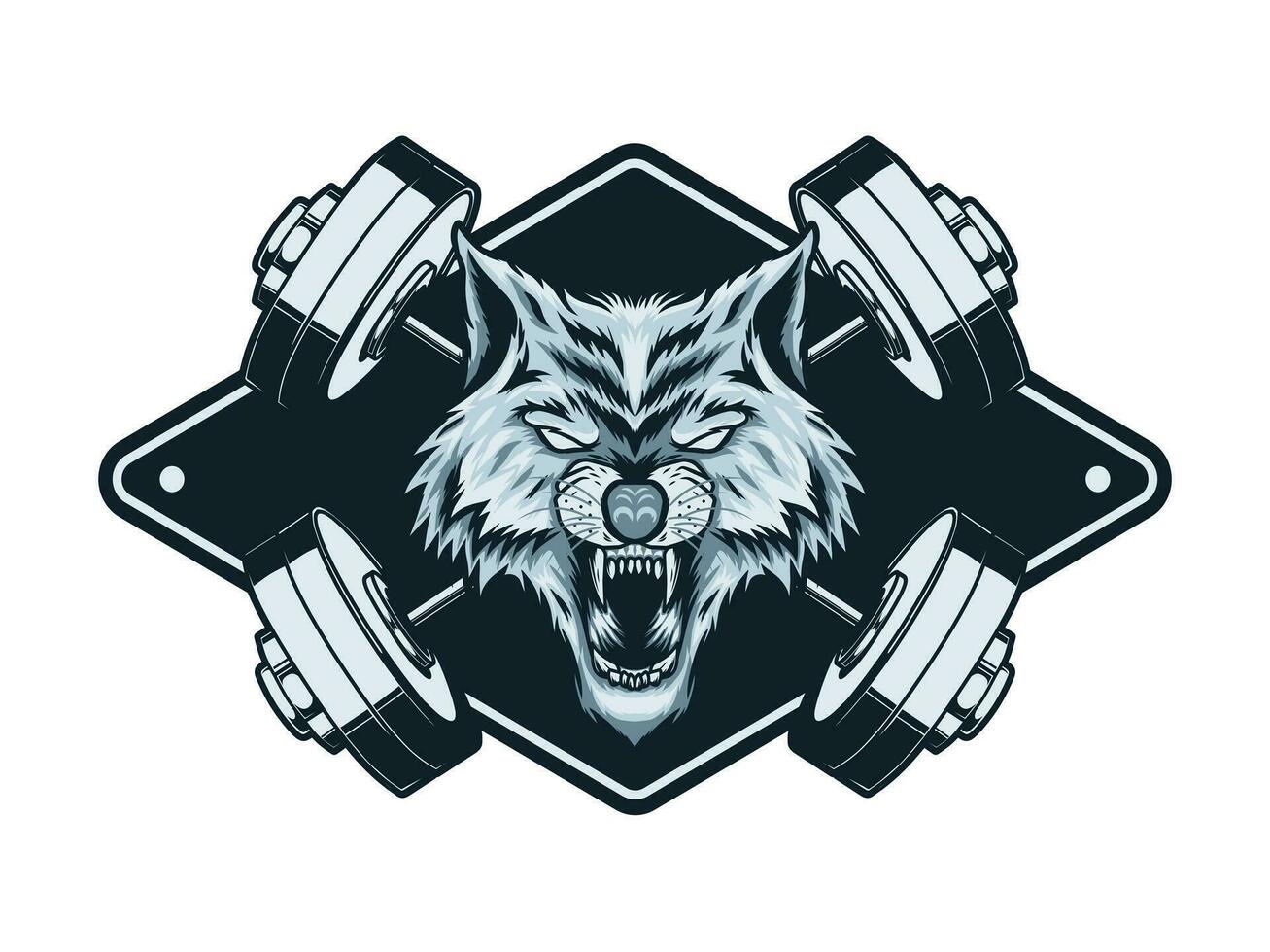 fitness logo with wolf head mascot vector